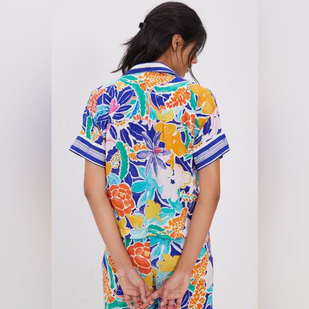Anthropologie Sisters Gulassa Whimsy Pajama Top Floral Short Sleeve Small New - Picture 2 of 10
